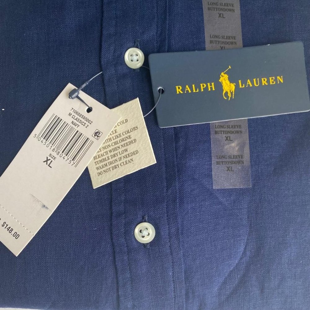 Polo Men's Linen Navy Color Long -Sleeve - Picture 8 of 8